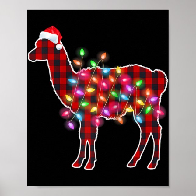 Plaid Buffalo Llama Christmas Pajamas Xmas Lights  Poster (Framsidan)