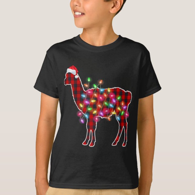 Plaid Buffalo Llama Christmas Pajamas Xmas Lights  T Shirt (Framsida)