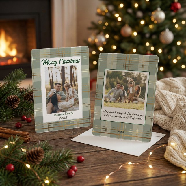 Plaid Christmas Card with Family Photo Julkort (Skapare uppladdad)