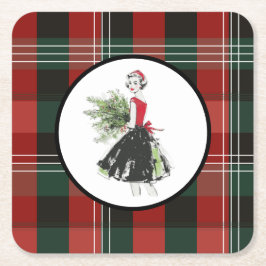 Plaid Christmas Coaster Underlägg Papper Kvadrat