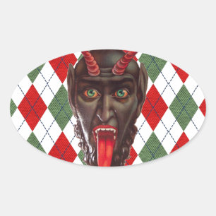 plaid christmas krampus ovalt klistermärke