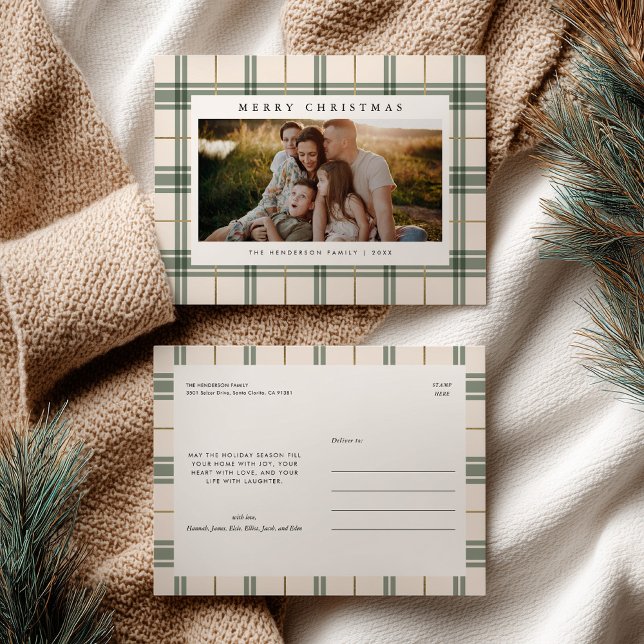 Plaid Christmas Postcard with Photo Helg Vykort (Skapare uppladdad)