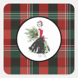 Plaid Christmas Sticker Fyrkantigt Klistermärke
