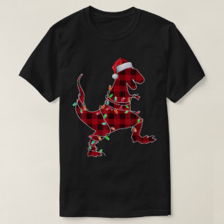 Plaid Christmas T-Rex Lights T Shirt