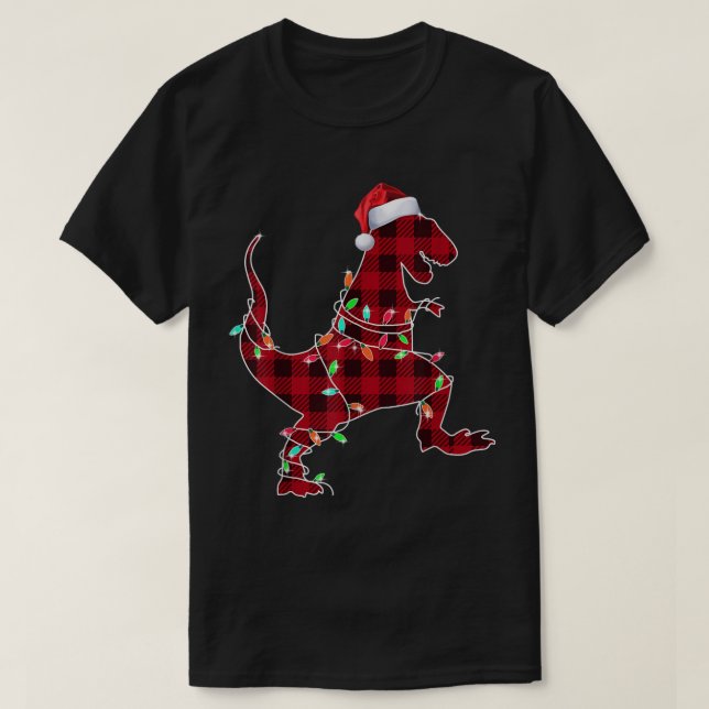 Plaid Christmas T-Rex Lights T Shirt (Design framsida)