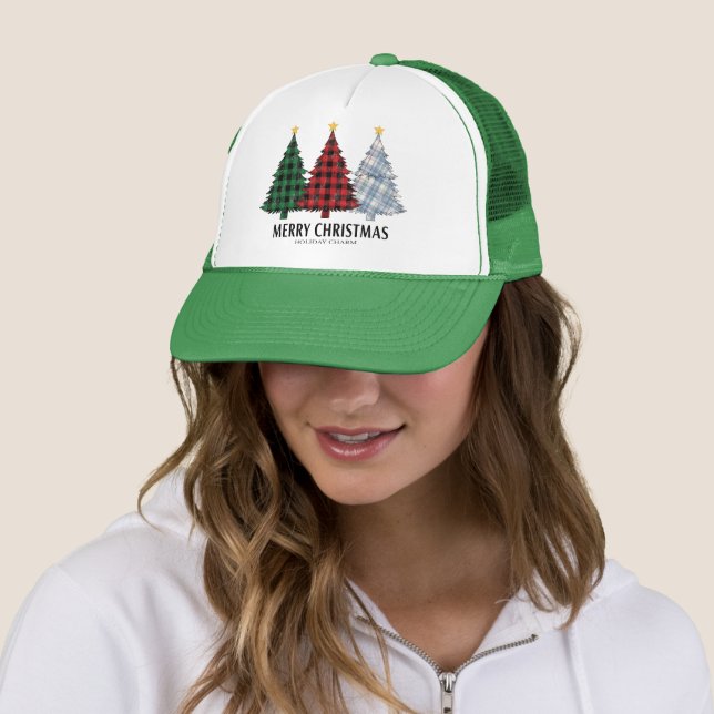 Plaid Christmas Trees Holiday Charm Trucker Hat Keps (In Situ)