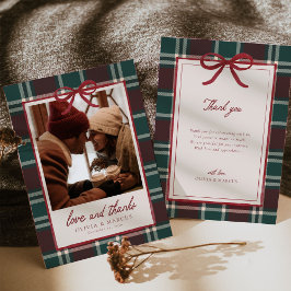 Plaid Christmas Wedding Thank You Card Tack Kort
