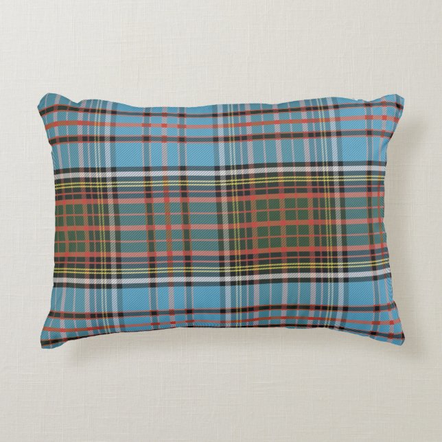 Plaid Clan Anderson Sky Blue Brown Check Tartan Prydnadskudde (Framsidan)