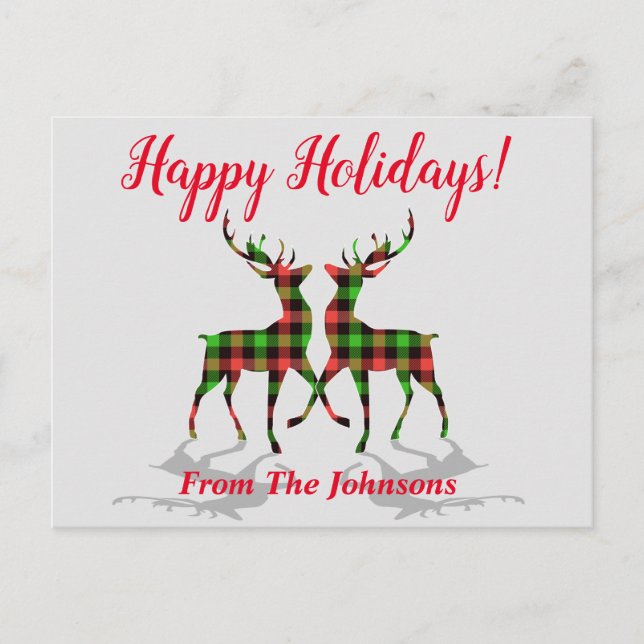 Plaid Deer God Jul Julkort Vykort (Framsida)