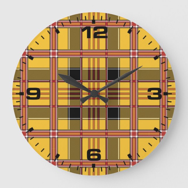 Plaid Fabric Texture Brown Stripes-52628 Stor Klocka (Framsida)
