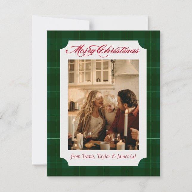 Plaid Flannel Family Photo Christmas Holiday Card Julkort (Framsida)