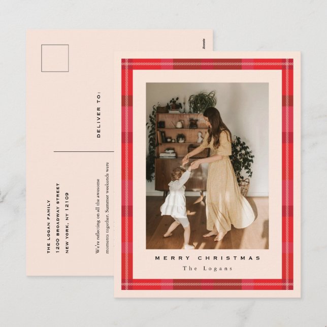 Plaid Frame Holiday Postcard Helg Vykort (Fram/baksida)