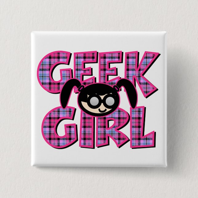 Plaid Geek Tjej med Grafik Knapp (Framsida)