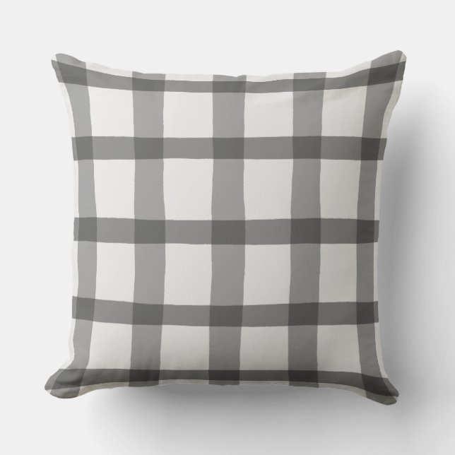 Plaid Grått och White Buffalo Check Gingham Rustic Kudde (Framsida)