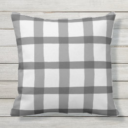 Plaid Grått och White Buffalo Check Gingham Rustic Kudde