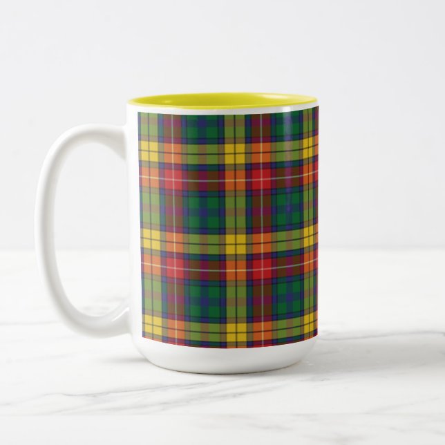 Plaid Green Red Buchanan Tartan Två-Tonad Mugg (Vänster)