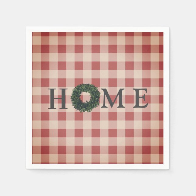 Plaid “HEM” Typografi Stilfullt Farmhouse Land Pappersservett (Framsidan)