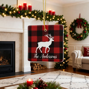 Plaid Hjortfamilj Namn Jul Souvenir Ornament