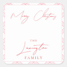 Plaid Holiday Gift Tag Stickers - Hot Pink & Red