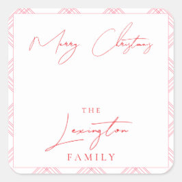 Plaid Holiday Gift Tag Stickers - Hot Pink & Red Fyrkantigt Klistermärke