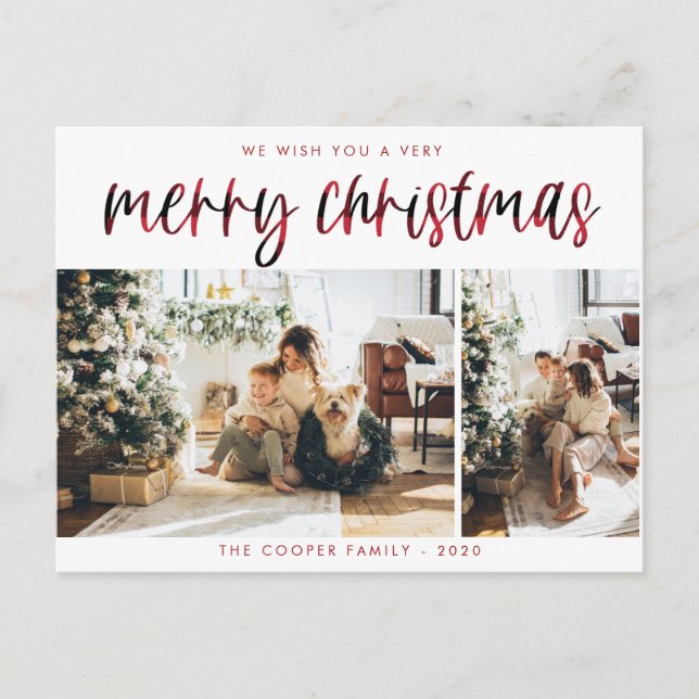 Plaid Holiday Photo Postkort | Modern jul Vykort (Framsida)