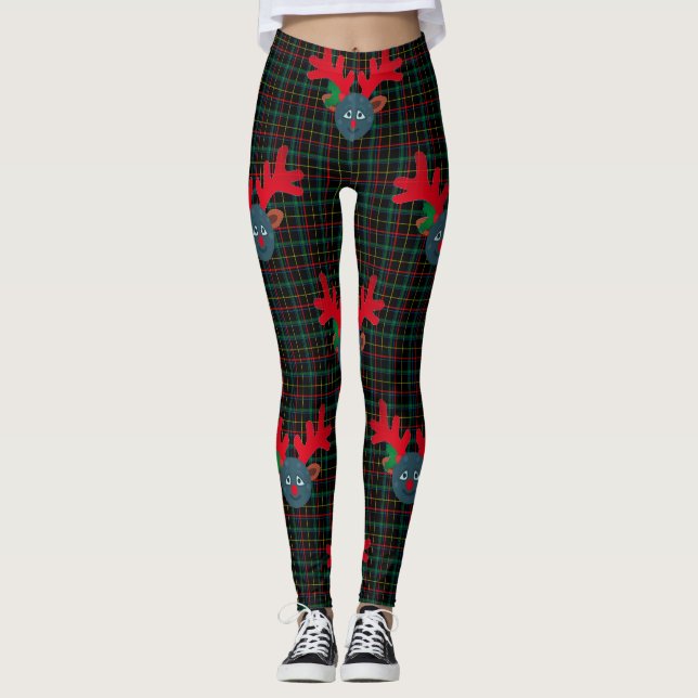 plaid julafton rener måne emoji leggings (Framsida)