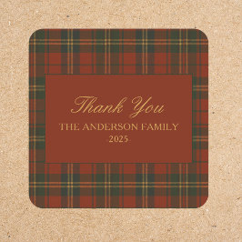 Plaid julfestlig klassisk anpassad tack fyrkantigt klistermärke