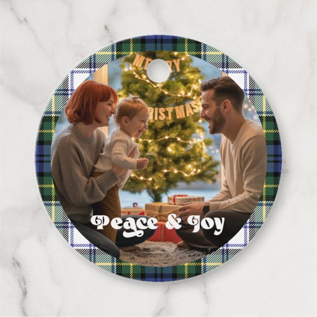 Plaid julklappsetikett med anpassad bild gåvor etiketter (Framsida)