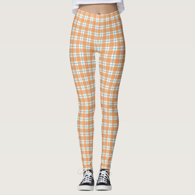 Plaid leggings with a vibrant orange, blue (Framsida)