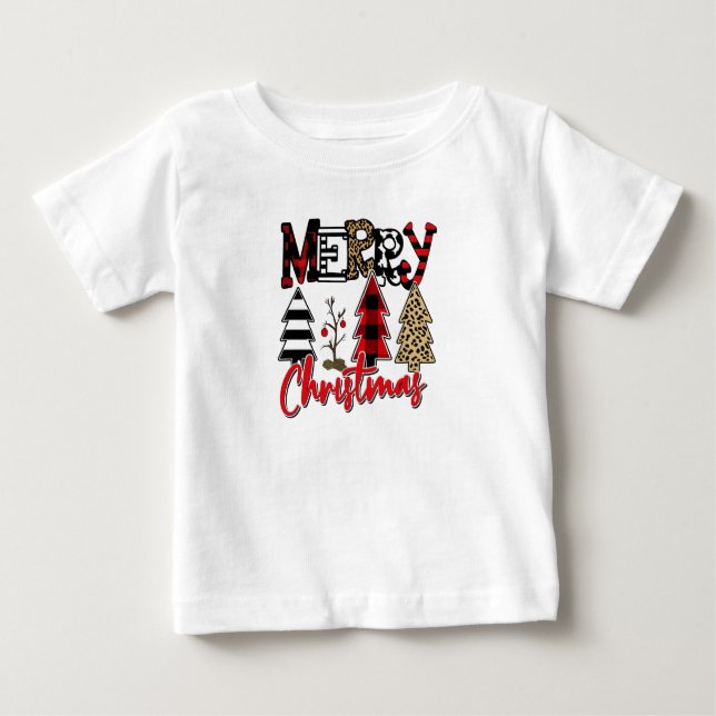 Plaid & Leopard Christmas Trees T Shirt (Framsida)