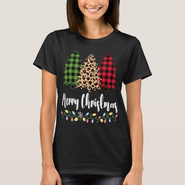 Plaid Leopard Patterns Merry Christmas Tree for Mo T Shirt (Framsida)