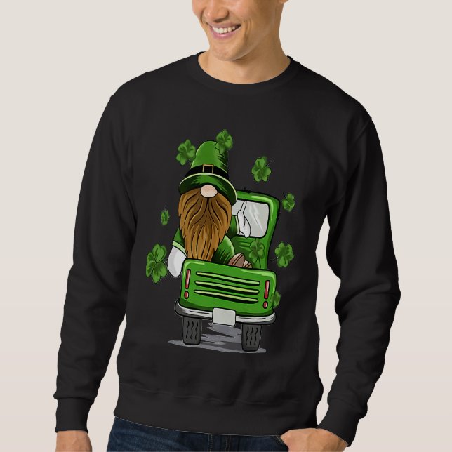 Plaid Leprechaun Monster Truck St Patrick's Day Lu Lång Ärmad Tröja (Framsida)