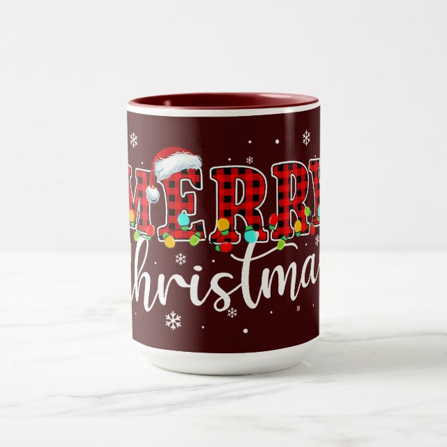 Plaid MERRY Letters with Santa Hat  Mugg (Center)