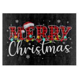 Plaid “MERRY” with Santa Hat and Christmas Lights