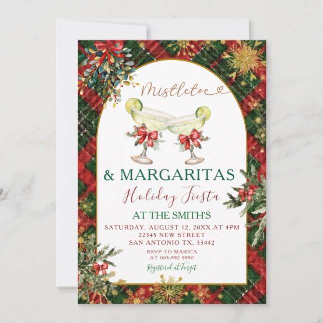 Plaid Mistletoe & Margaritas Holiday Party Invitat Inbjudningar (Framsida)