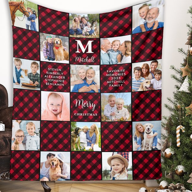 Plaid Patchwork Personalized Cozy 15 Photo Collage Fleecefilt (Skapare uppladdad)