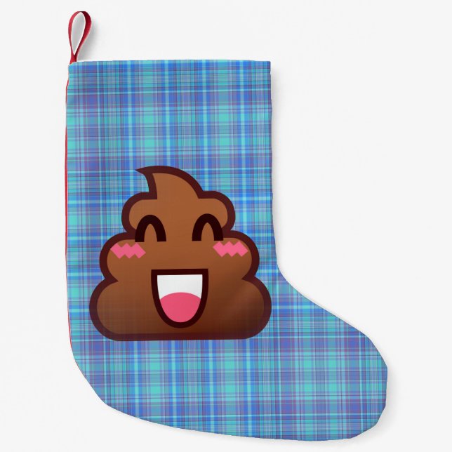 plaid poop emoji julafton christmas-lagring liten julstrumpa (Framsidan)