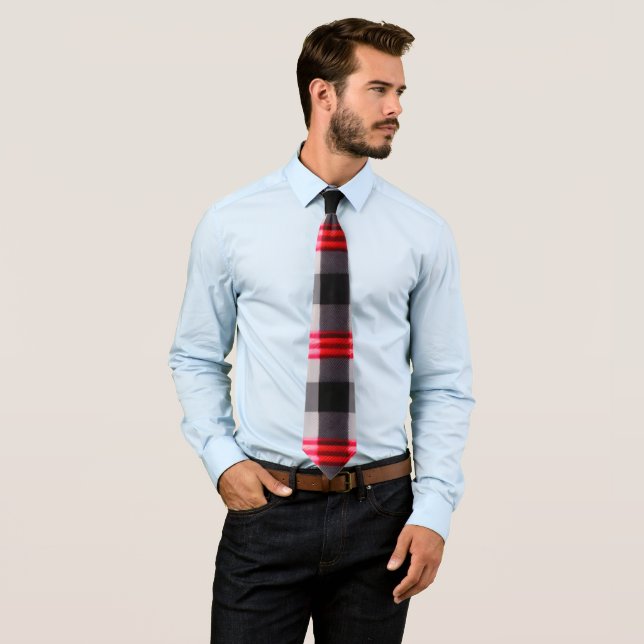 Plaid Populär Abstrakt Röd Svart Rutig Kollektion Slips (In Situ)