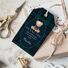 Plaid Preppy Teddybjörn Baby Shower Presentkort Presentetikett