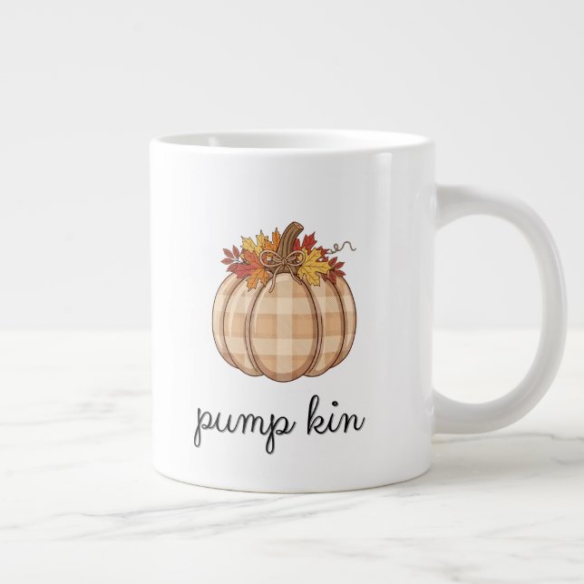 Plaid Pumpkin Autumn Leaves Art Jumbo Mugg (Höger)