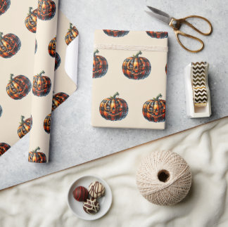 Plaid Pumpkin Halloween Wrapping Paper Presentpapper