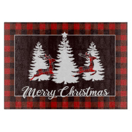Plaid Reindeer and Pine Trees Christmas Scene