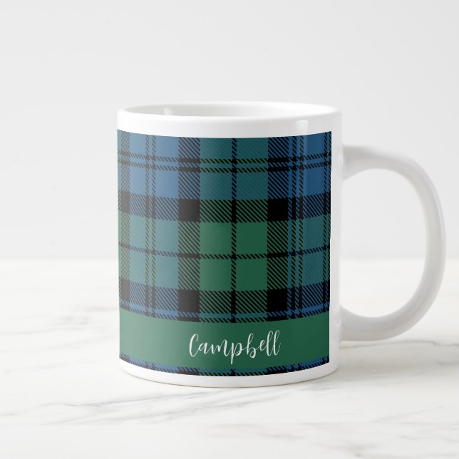 Plaid Rustic Script Grön Campbell Tartan Anpassad Jumbo Mugg (Höger)