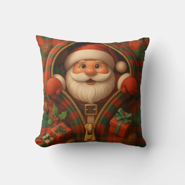 Plaid Santa Claus Christmas Design  Kudde (Framsida)