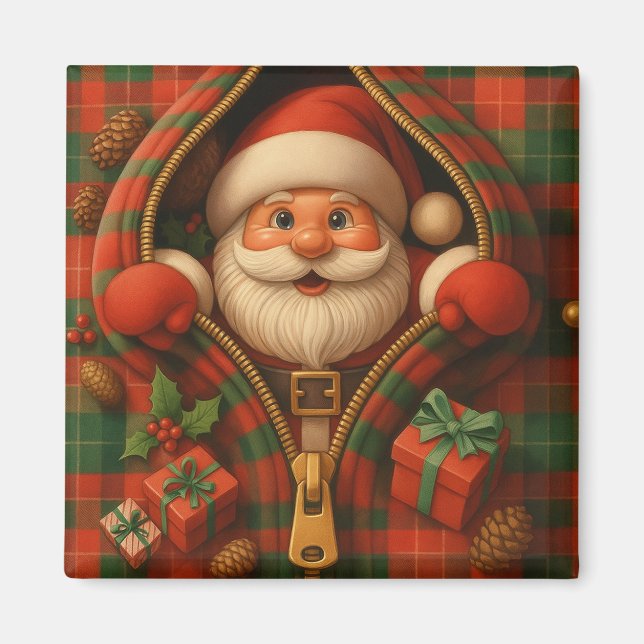 Plaid Santa Claus Christmas Design  Magnet (Framsidan)