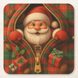Plaid Santa Claus Christmas Design Underlägg Papper Kvadrat