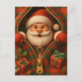 Plaid Santa Claus Christmas Design Vykort