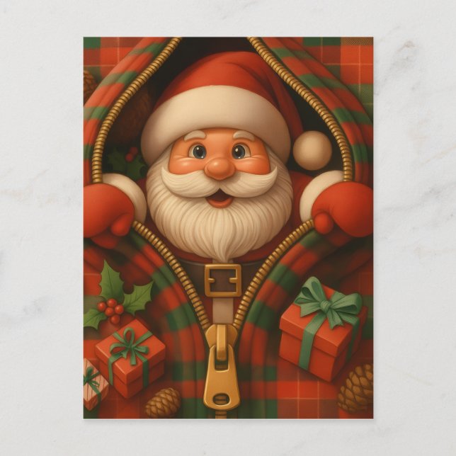 Plaid Santa Claus Christmas Design  Vykort (Framsida)