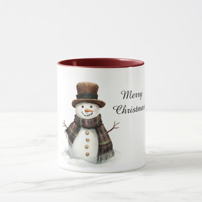 Plaid Scarf Snowman Christmas Mugg (Center)