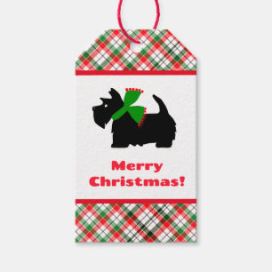 Plaid Scotty Dog God Jul Presentidéer Presentetikett